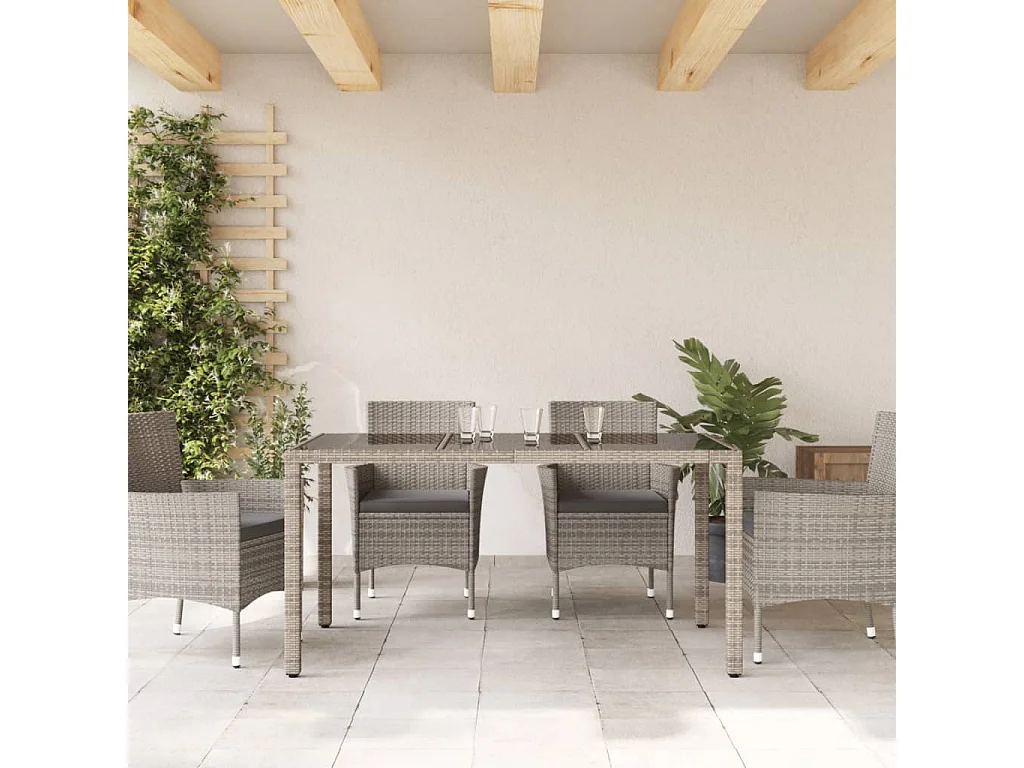 Giuseppe Luigi  Tavolo da Giardino Piano in Vetro Grigio 150x90x75cm Polyrattan