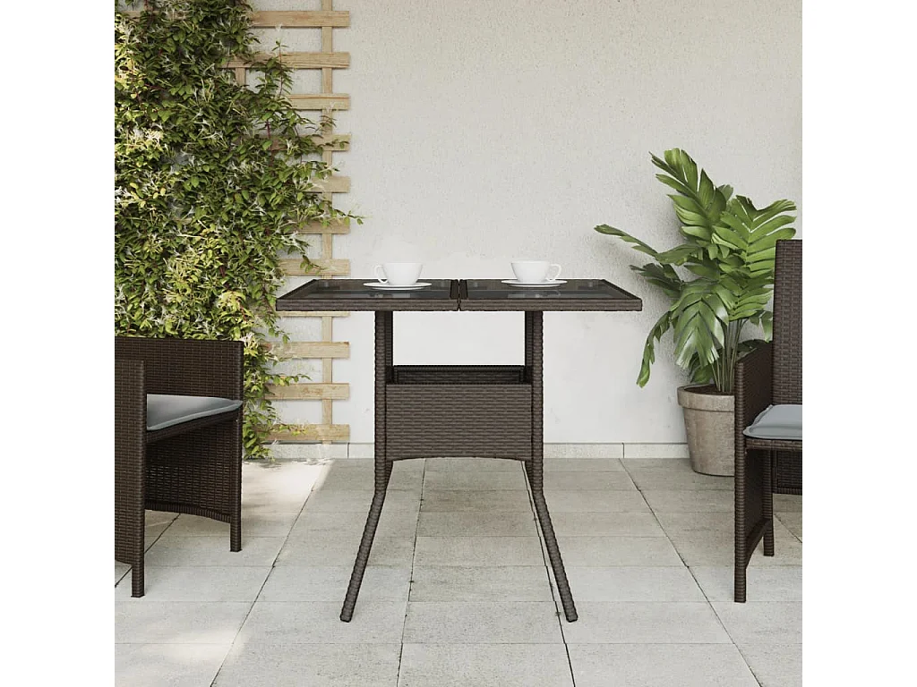 Leila Hope  Tuintafel met glazen blad 80x80x75 cm poly rattan bruin