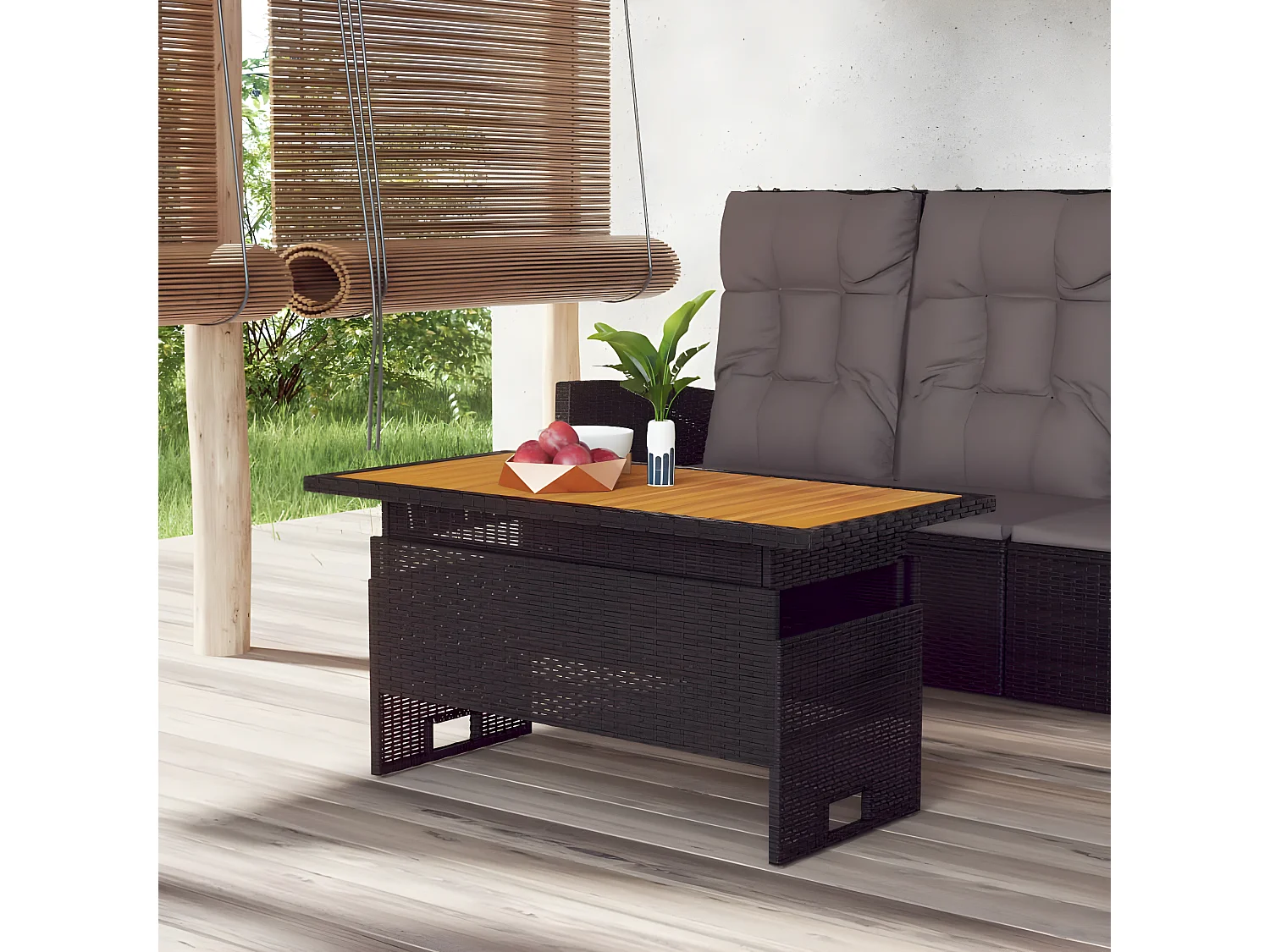 Souad  Gartentisch Schwarz 100x50x43/63 cm Akazienholz & Poly Rattan