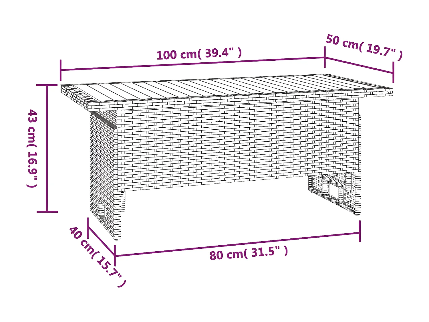 Souad  Gartentisch Schwarz 100x50x43/63 cm Akazienholz & Poly Rattan