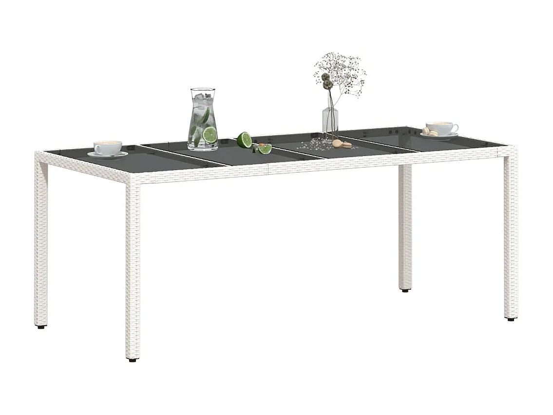 Porin  Table de jardin avec dessus en verre blanc résine tressée