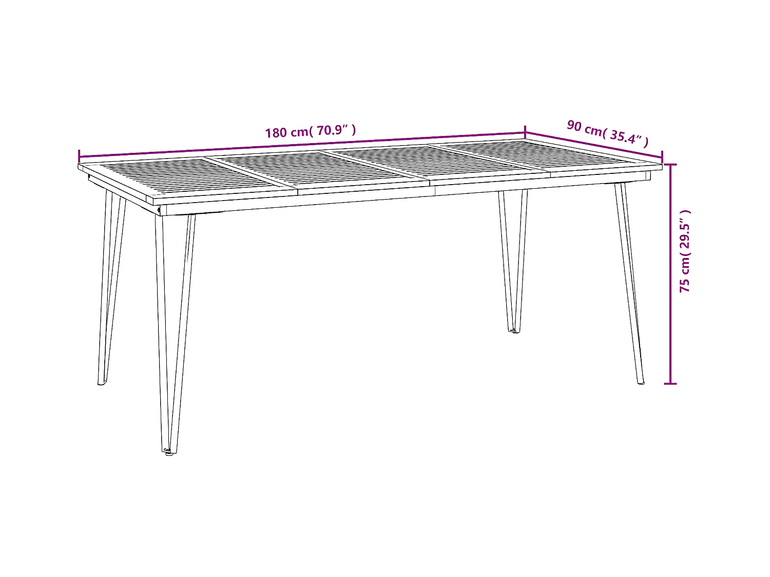 Ivano Franco  Table de jardin avec pieds épingle à cheveux 180x90x75 acacia