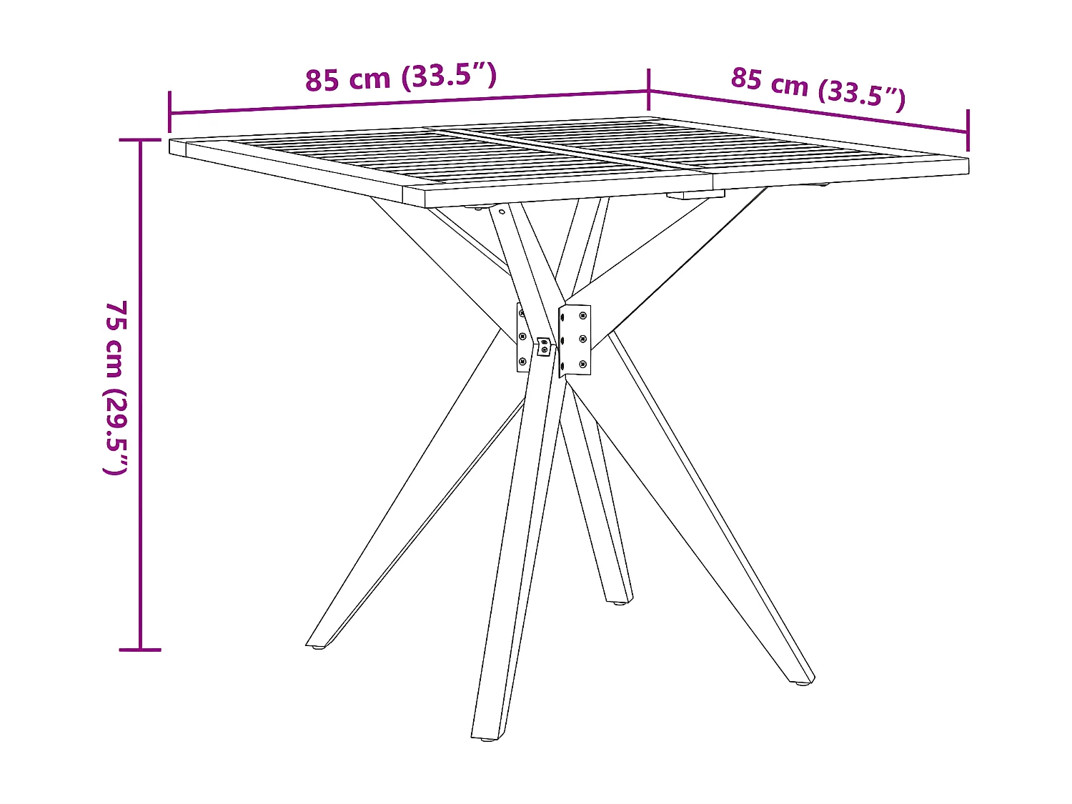 Sol  Table de jardin carrée 85x85x75 cm bois d'acacia solide