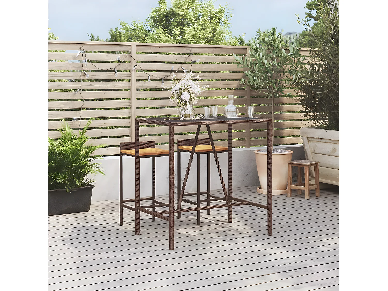 Village Green-Green Ridge  Bartafel met glazen blad 110x70x110 cm poly rattan bruin