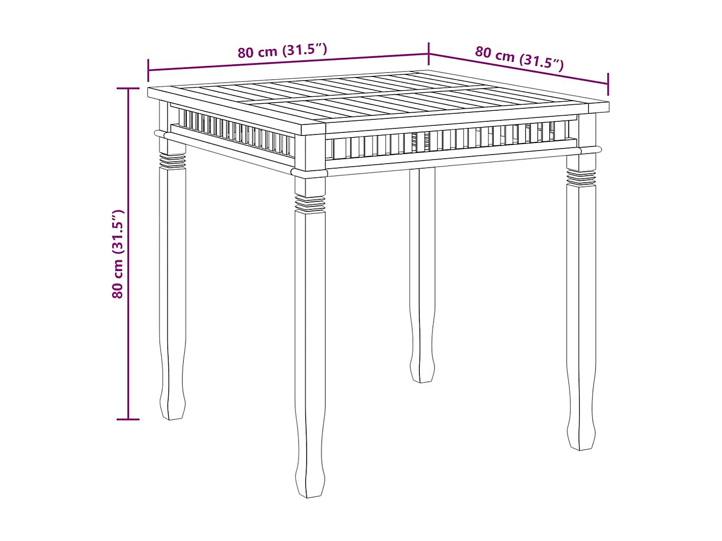 Yunus  Table à dîner de jardin 80x80x80 cm Bois de teck solide