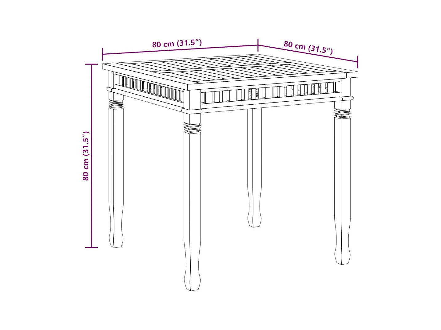 Yunus  Garten-Esstisch 80x80x80 cm Massivholz Teak