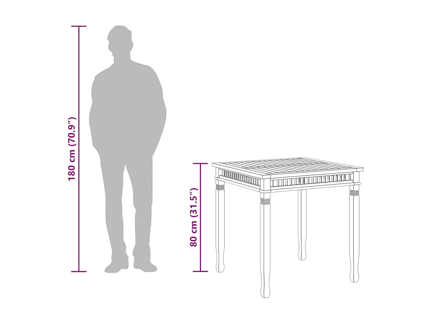 Yunus  Table à dîner de jardin 80x80x80 cm Bois de teck solide