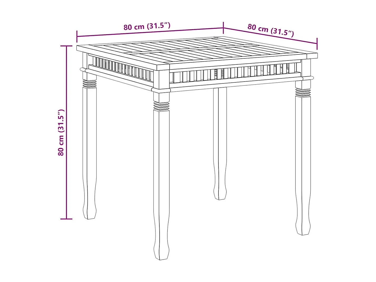 Yunus  Table à dîner de jardin 80x80x80 cm Bois de teck solide