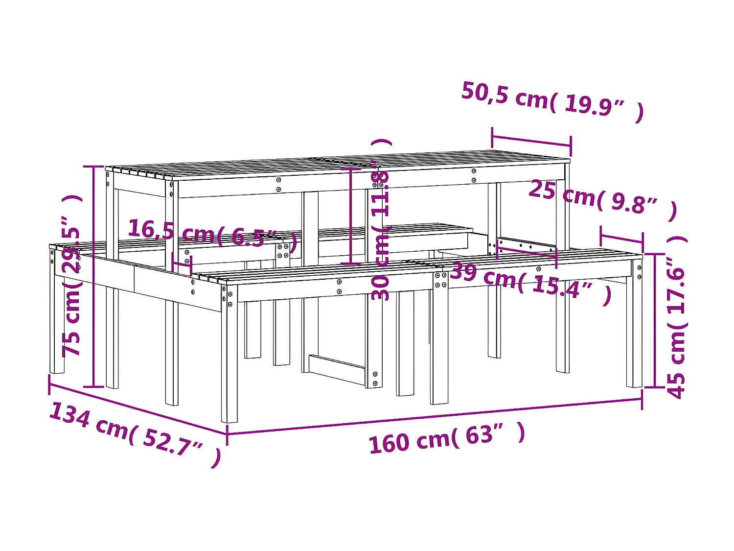 Horrin  Table de pique-nique 160x134x75 cm bois de pin imprégné