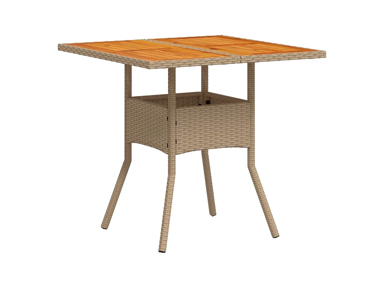 Leila Hope  Table de jardin beige 80x80x75 cm résine tressée et bois acacia