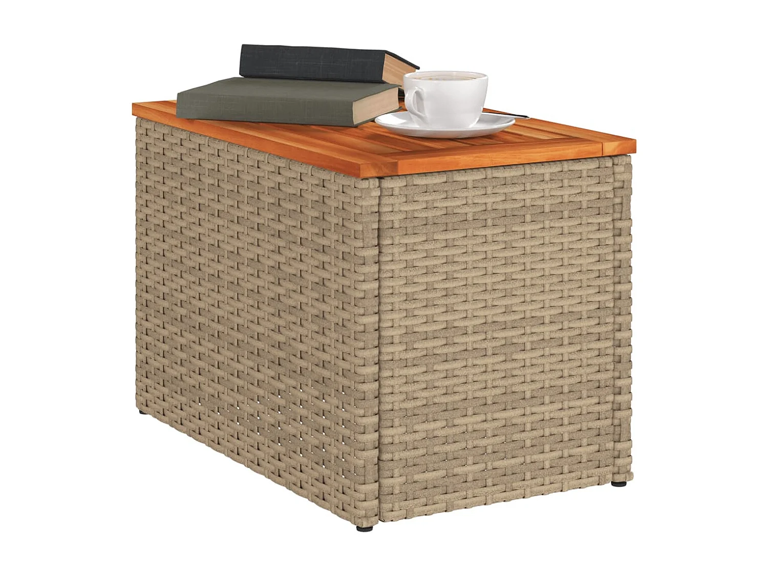 Emely  Tavolini Giardino 2pz Beige 55x34x37 Polyrattan Legno Massello