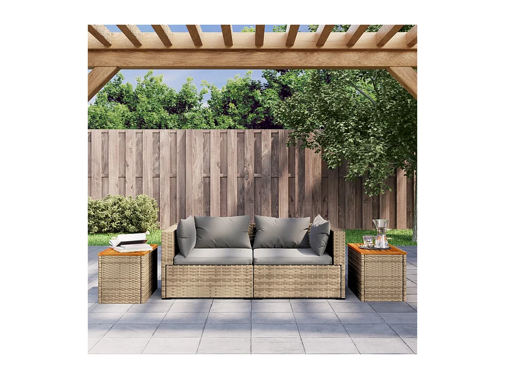 Emely  Tables d'appoint de jardin 2 pcs beige rotin bois massif