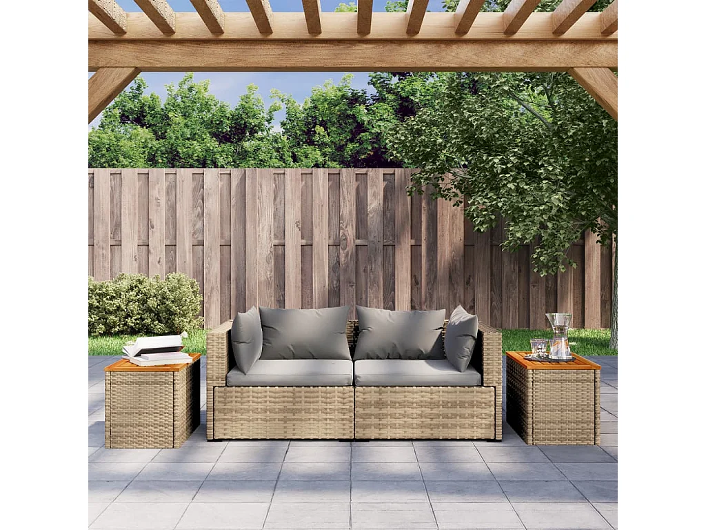 Emely  Tables d'appoint de jardin 2 pcs beige rotin bois massif