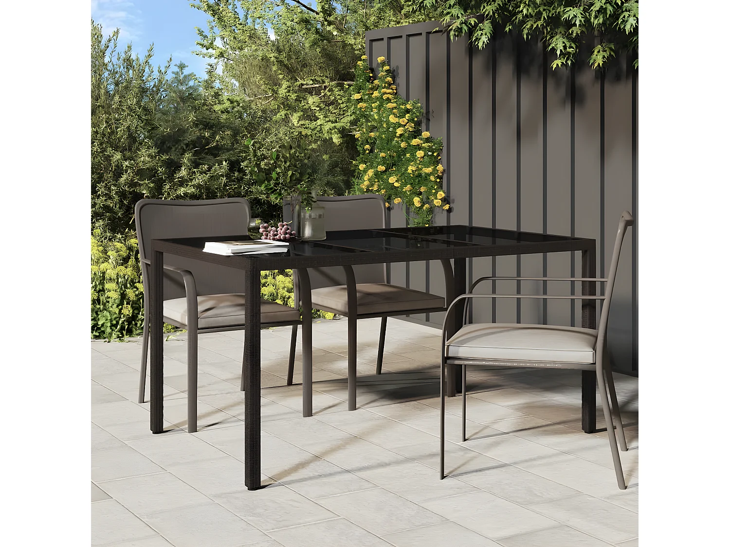 Harko  Table de jardin 150x90x75 cm Verre trempé/résine tressée Marron