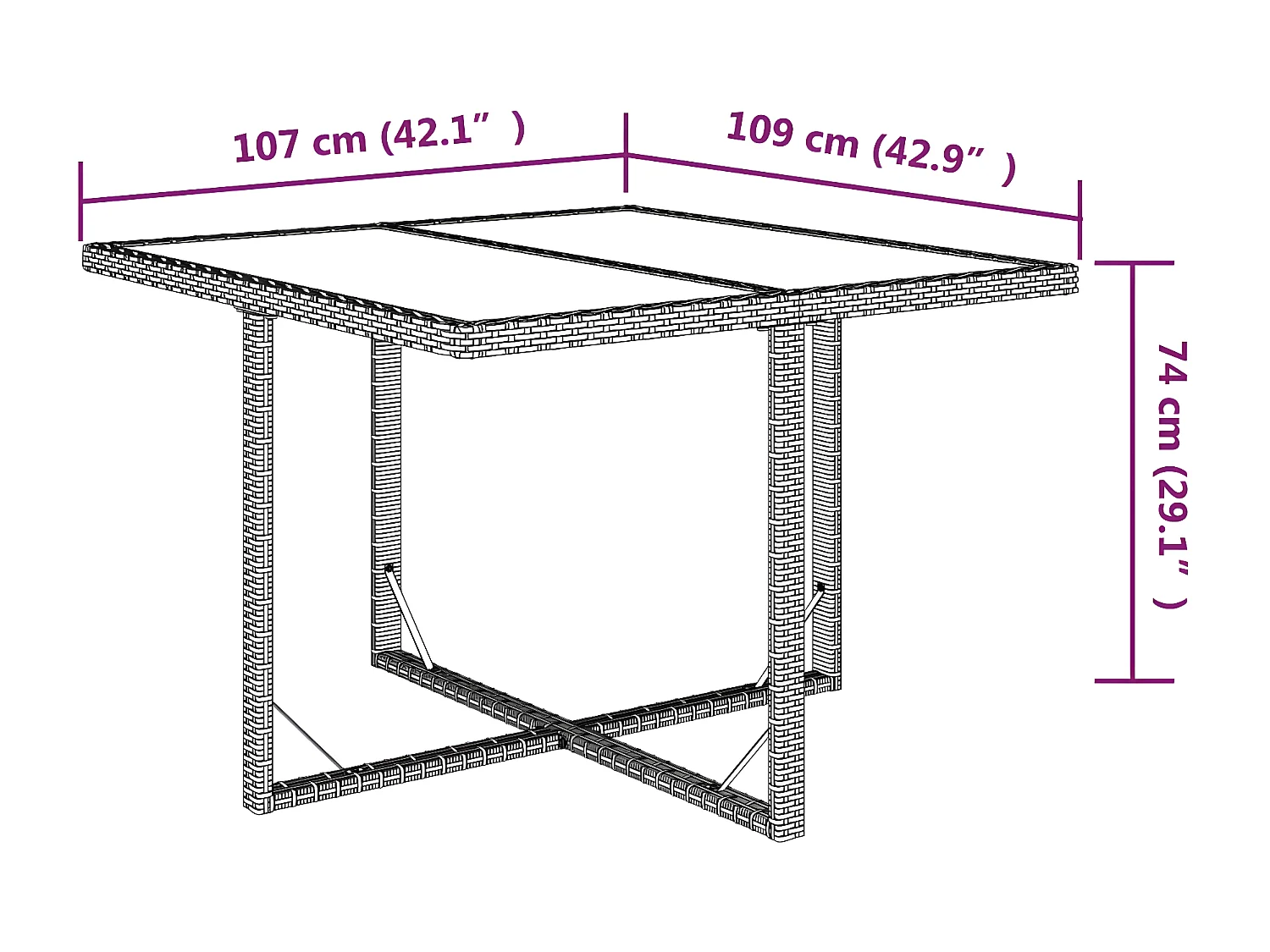 Cihangir  Tavolo da Giardino Marrone 109x107x74 cm in Polyrattan e Vetro