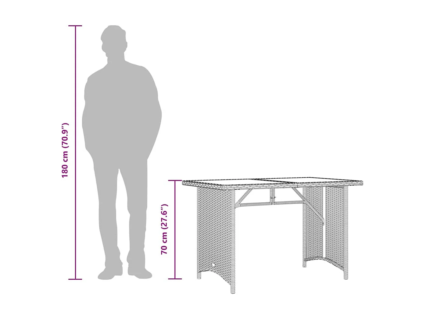 Sylvi  Tuintafel met houten blad 110x68x70 cm poly rattan zwart