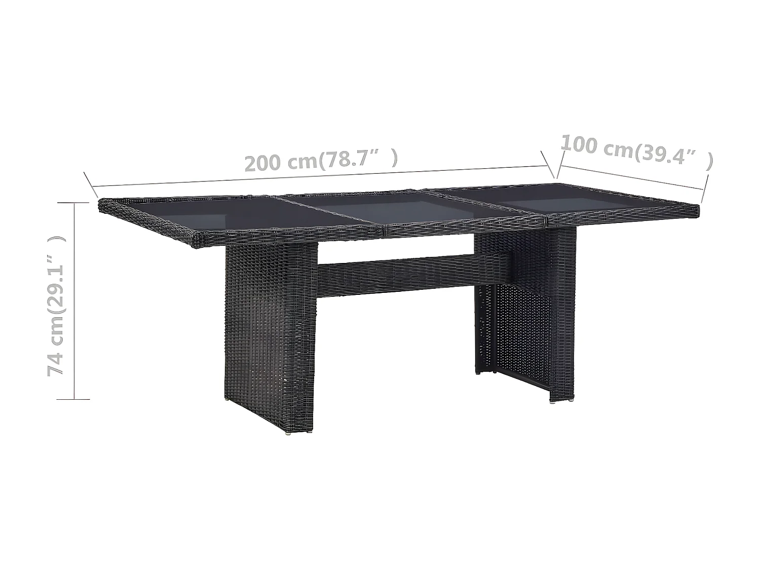 Christina  Tuintafel 200x100x74 cm glas en poly rattan zwart