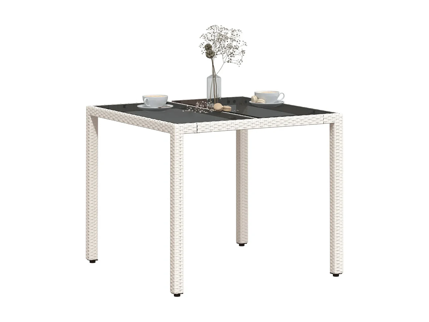 Garden Furniture -  Tuintafel met glazen blad 90x90x75 cm poly rattan wit