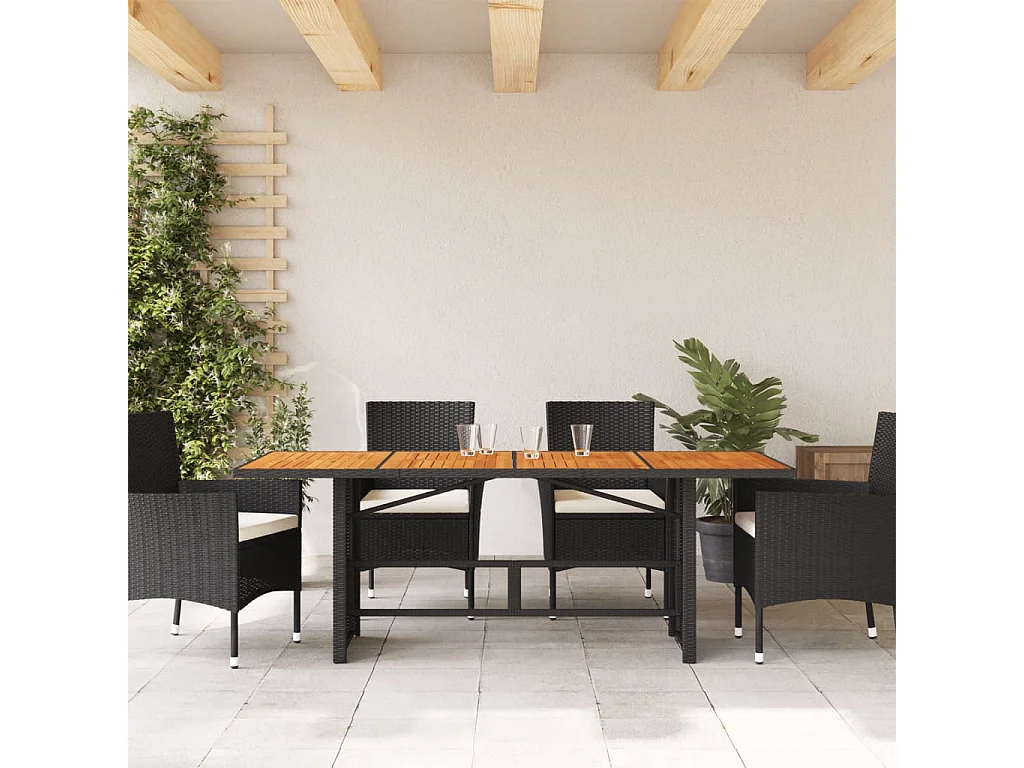 Cavan Lower  Tuintafel met acaciahouten blad 190x80x74 cm poly rattan zwart