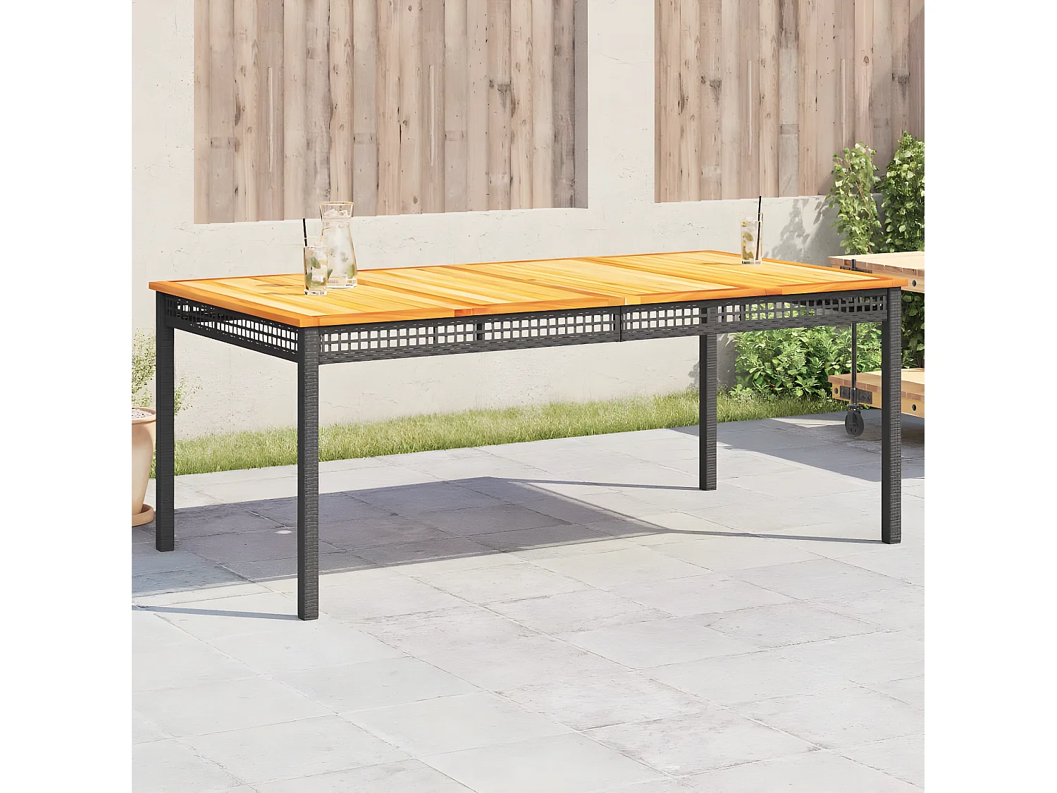 Centreville  Table de jardin noir 180x90x75 cm résine tressée et bois acacia
