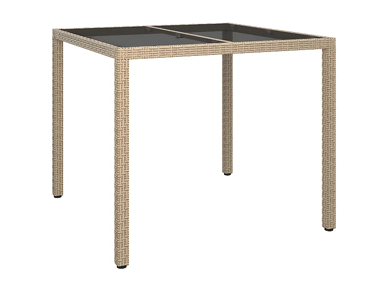 Harko  Tuintafel 90x90x75 cm gehard glas en poly rattan beige