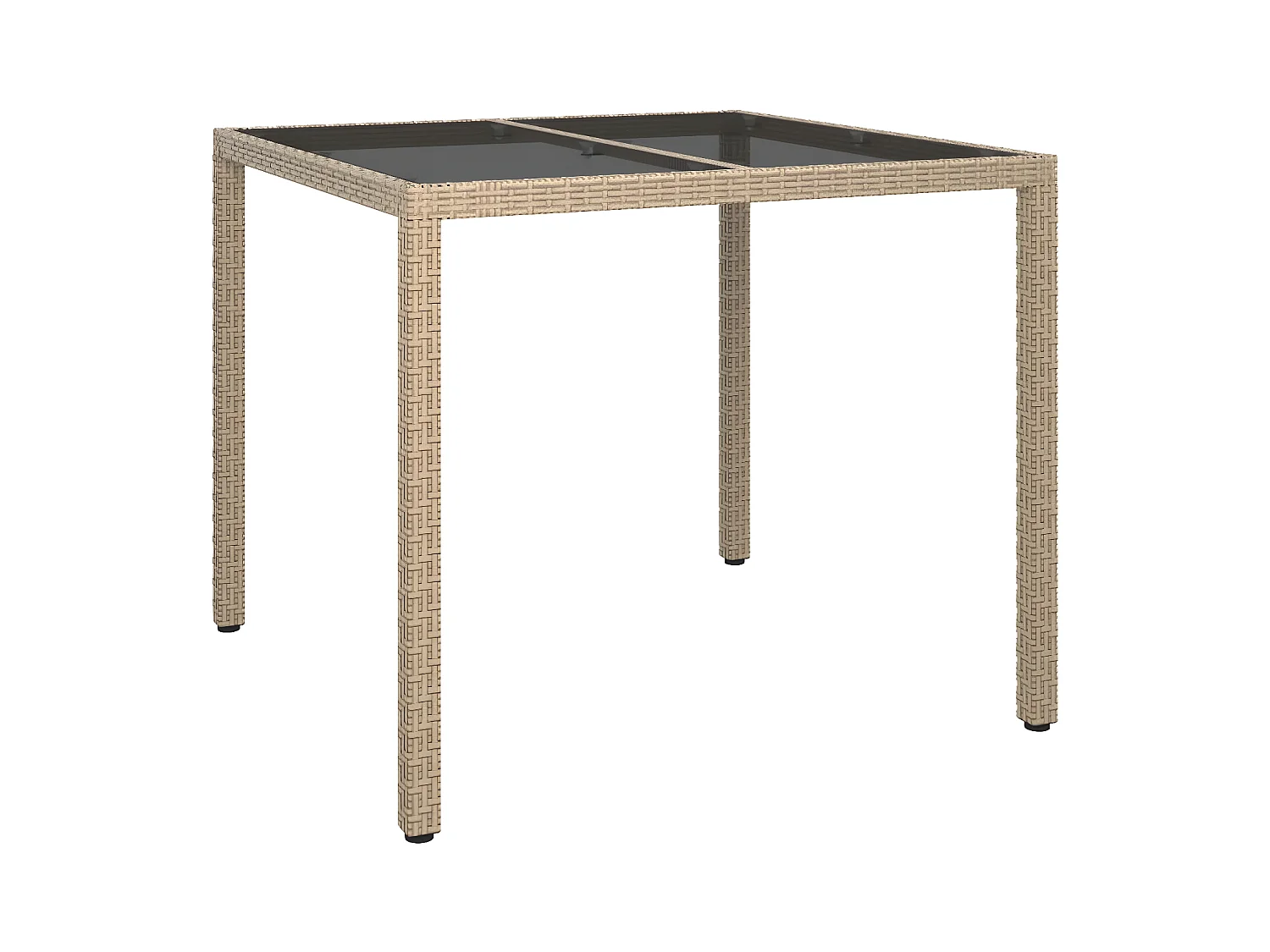 Harko  Table de jardin 90x90x75cm Verre trempé et résine tressée Beige