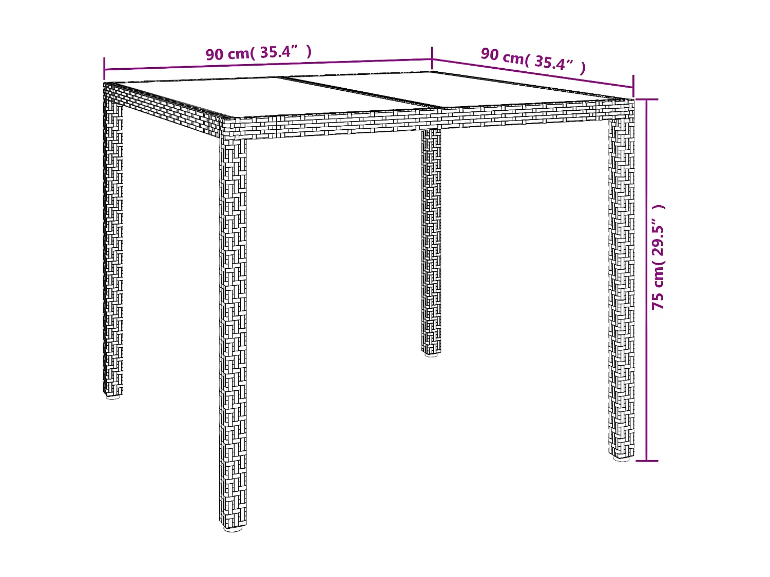Harko  Table de jardin 90x90x75cm Verre trempé et résine tressée Beige