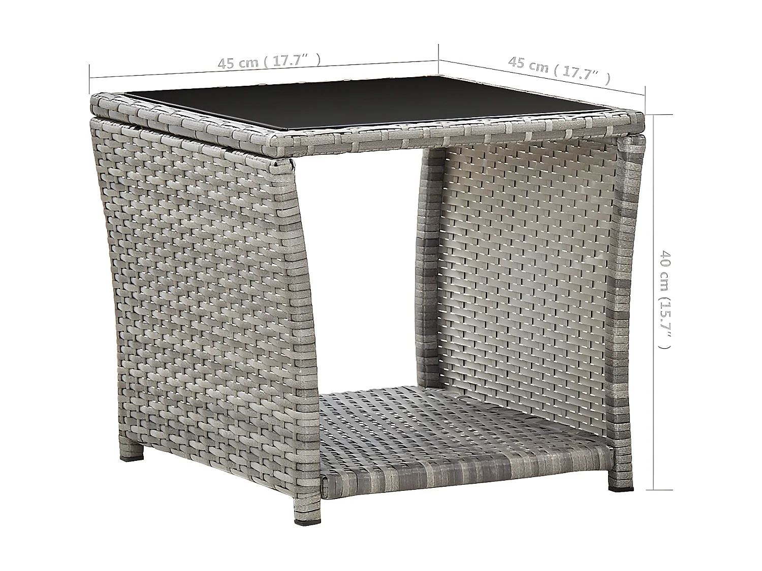 Paul-Étienne  Couchtisch Grau 45x45x40 cm Poly Rattan und Glas