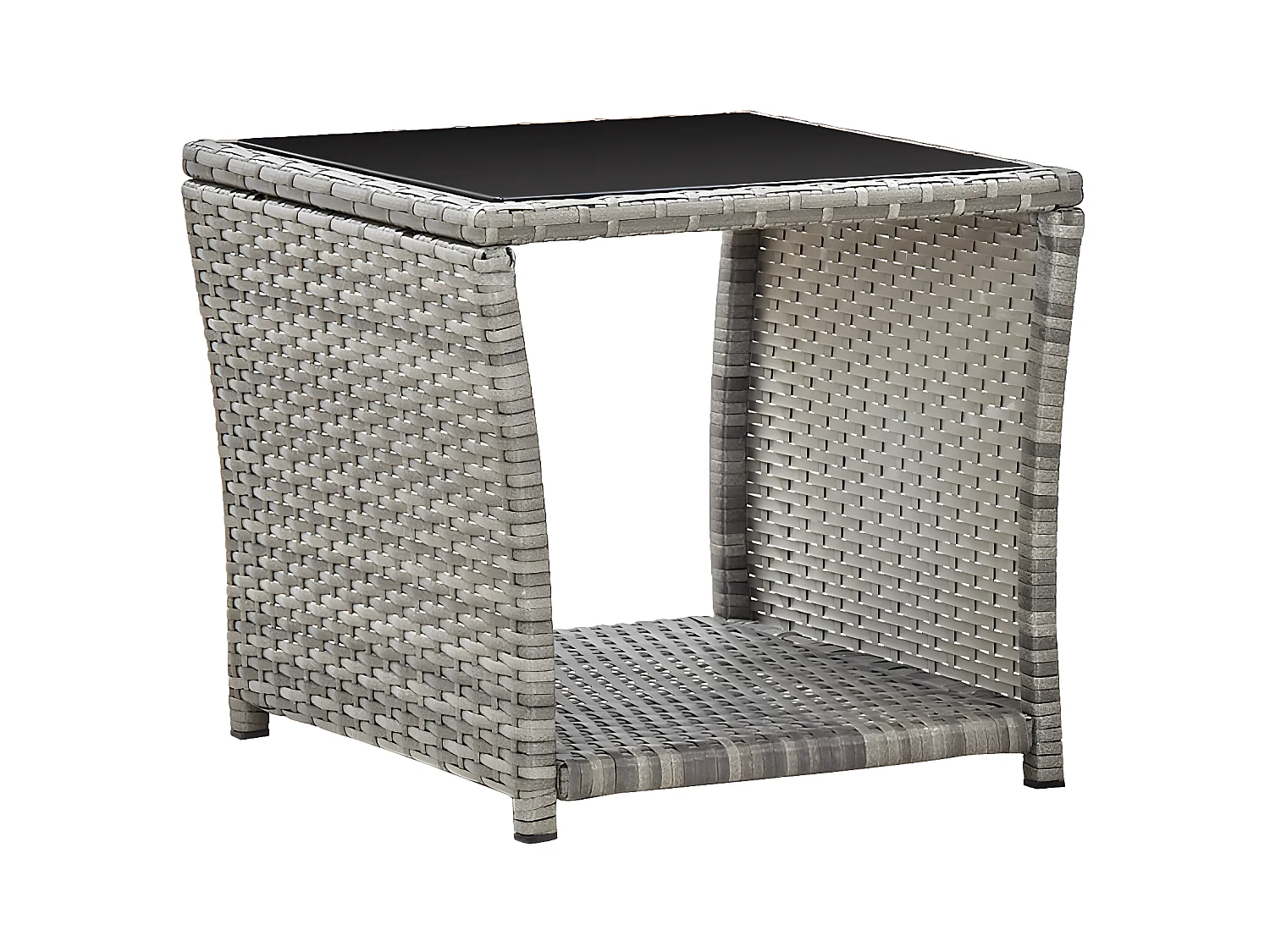 Paul-Étienne  Mesa de centro de ratán sintético y vidrio gris 45x45x40 cm