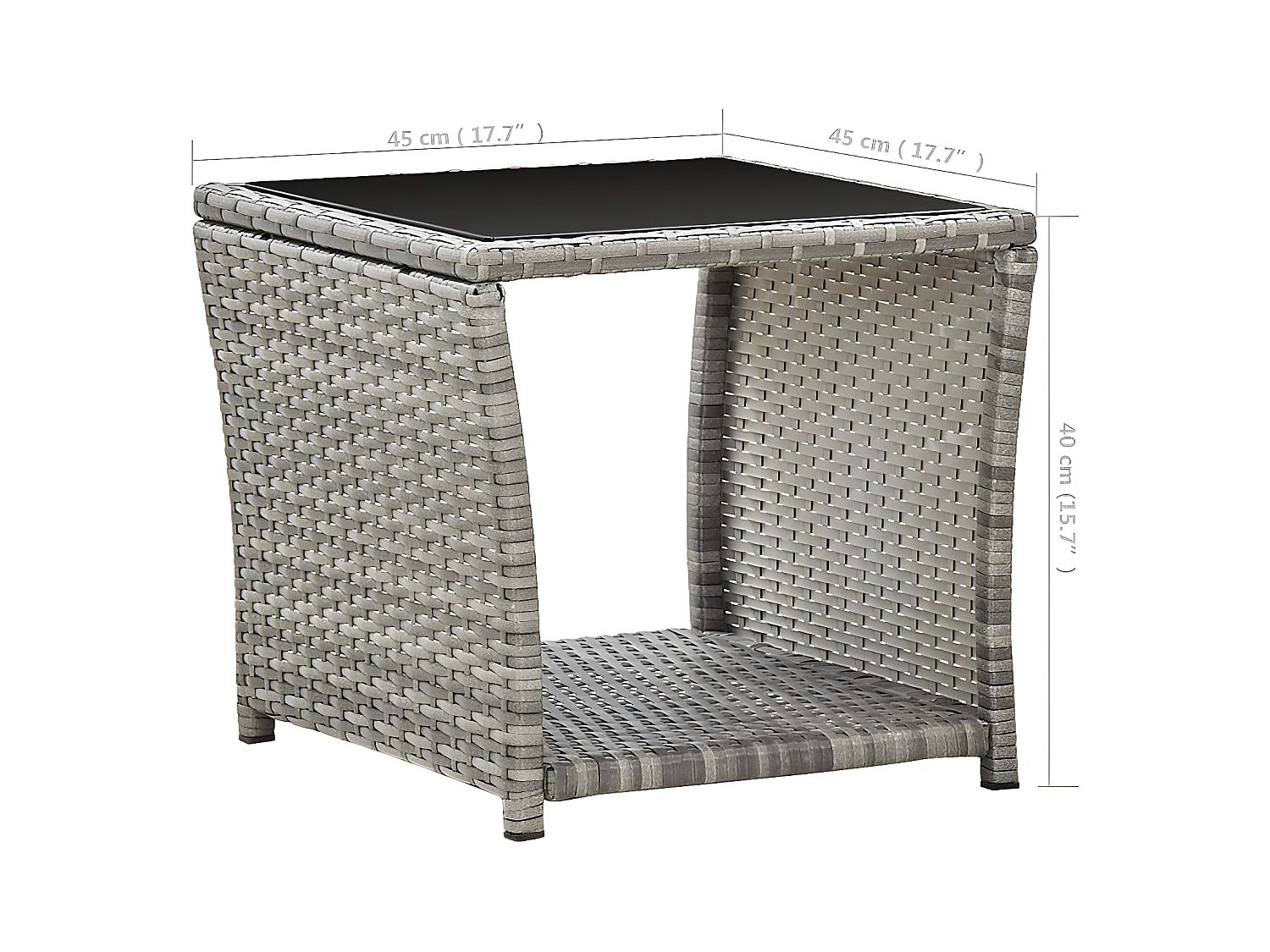 Paul-Étienne  Mesa de centro de ratán sintético y vidrio gris 45x45x40 cm