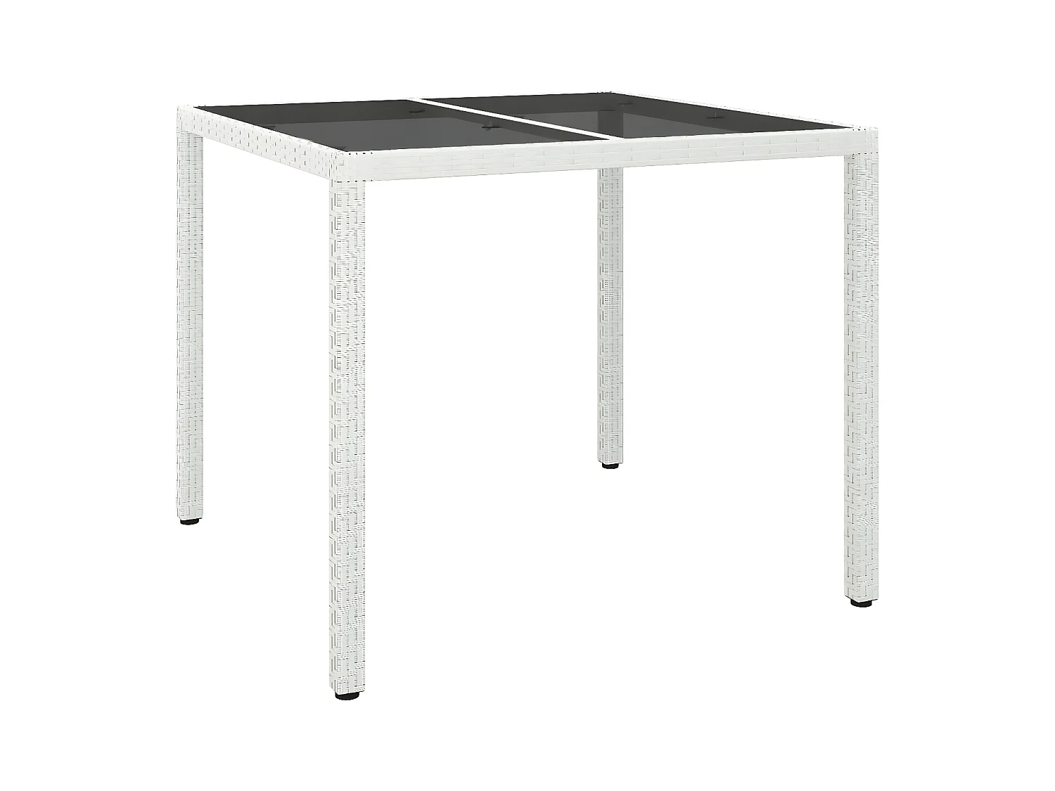 Harko  Table de jardin 90x90x75cm Verre trempé et résine tressée Blanc