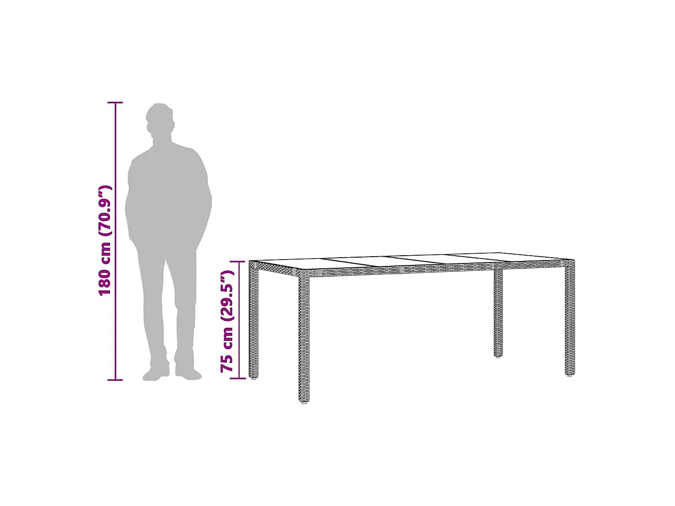 Michiel  Tuintafel met glazen blad 190x90x75 cm poly rattan bruin