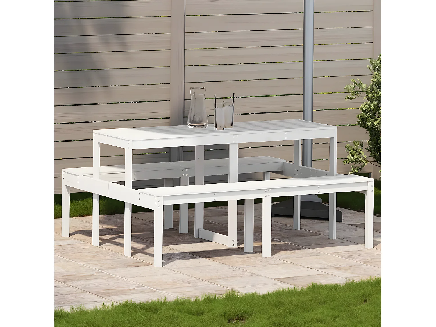 Horrin  Table de pique-nique blanc 160x134x75 cm bois massif de pin