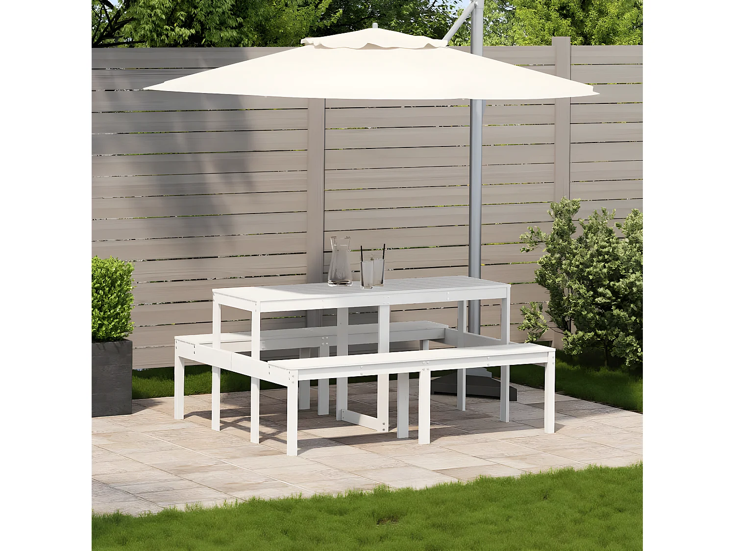 Horrin  Table de pique-nique blanc 160x134x75 cm bois massif de pin