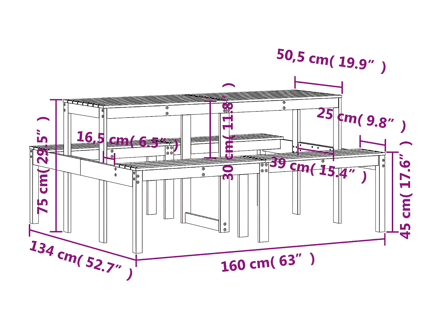 Horrin  Table de pique-nique blanc 160x134x75 cm bois massif de pin