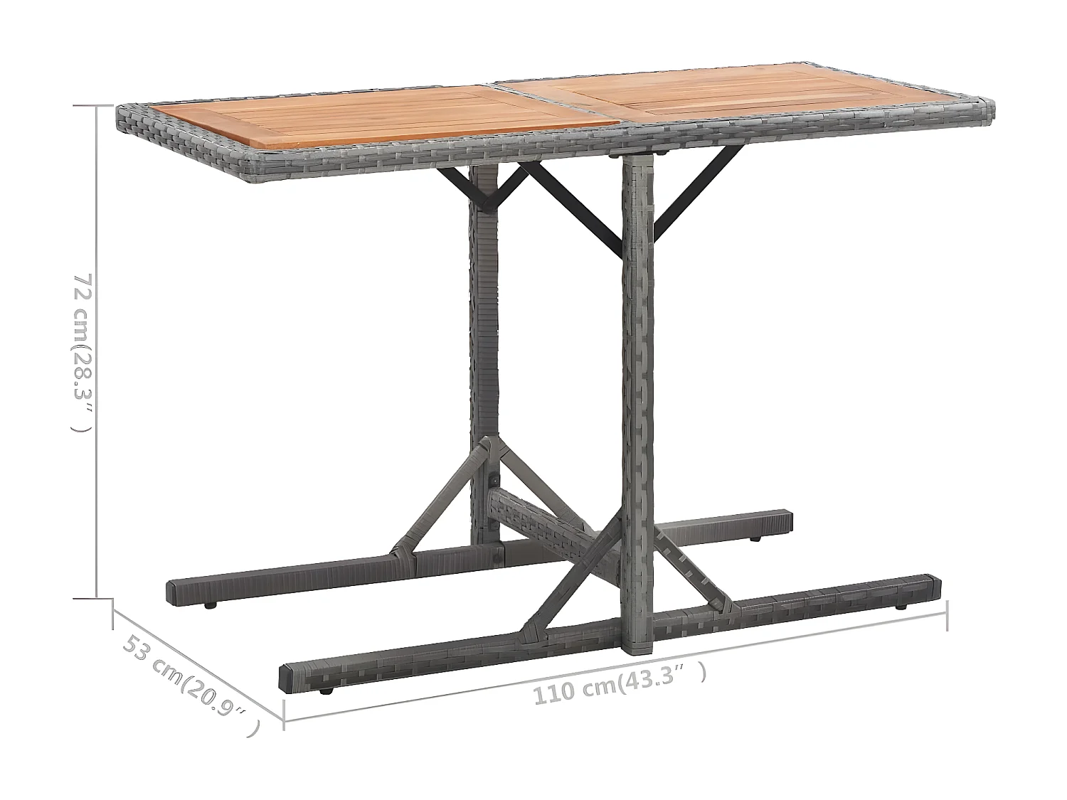 Drumsna  Tuintafel poly rattan en massief acaciahout antraciet