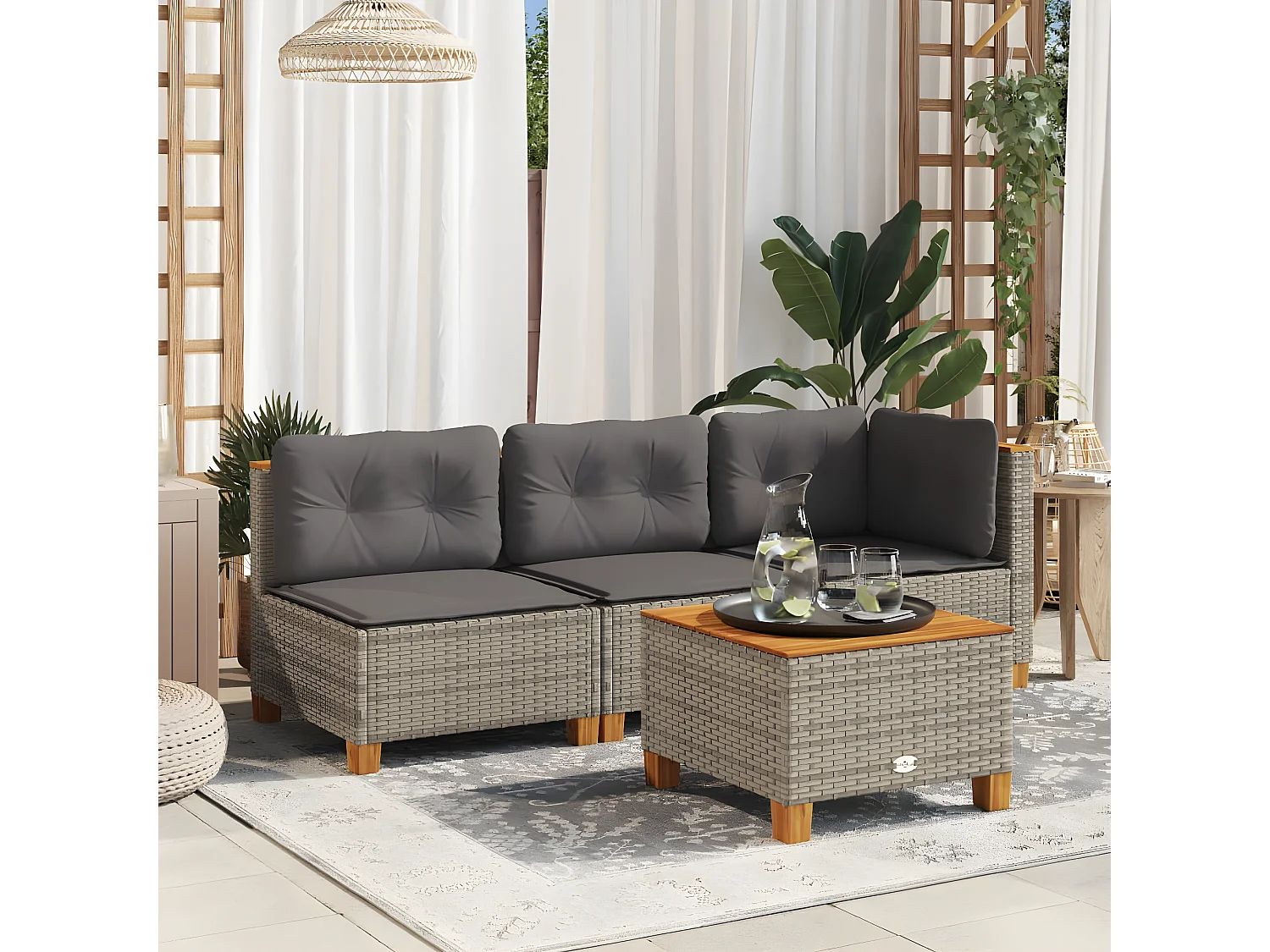 Cirlon  Table de jardin gris 55x55x36 cm résine tressée et bois acacia