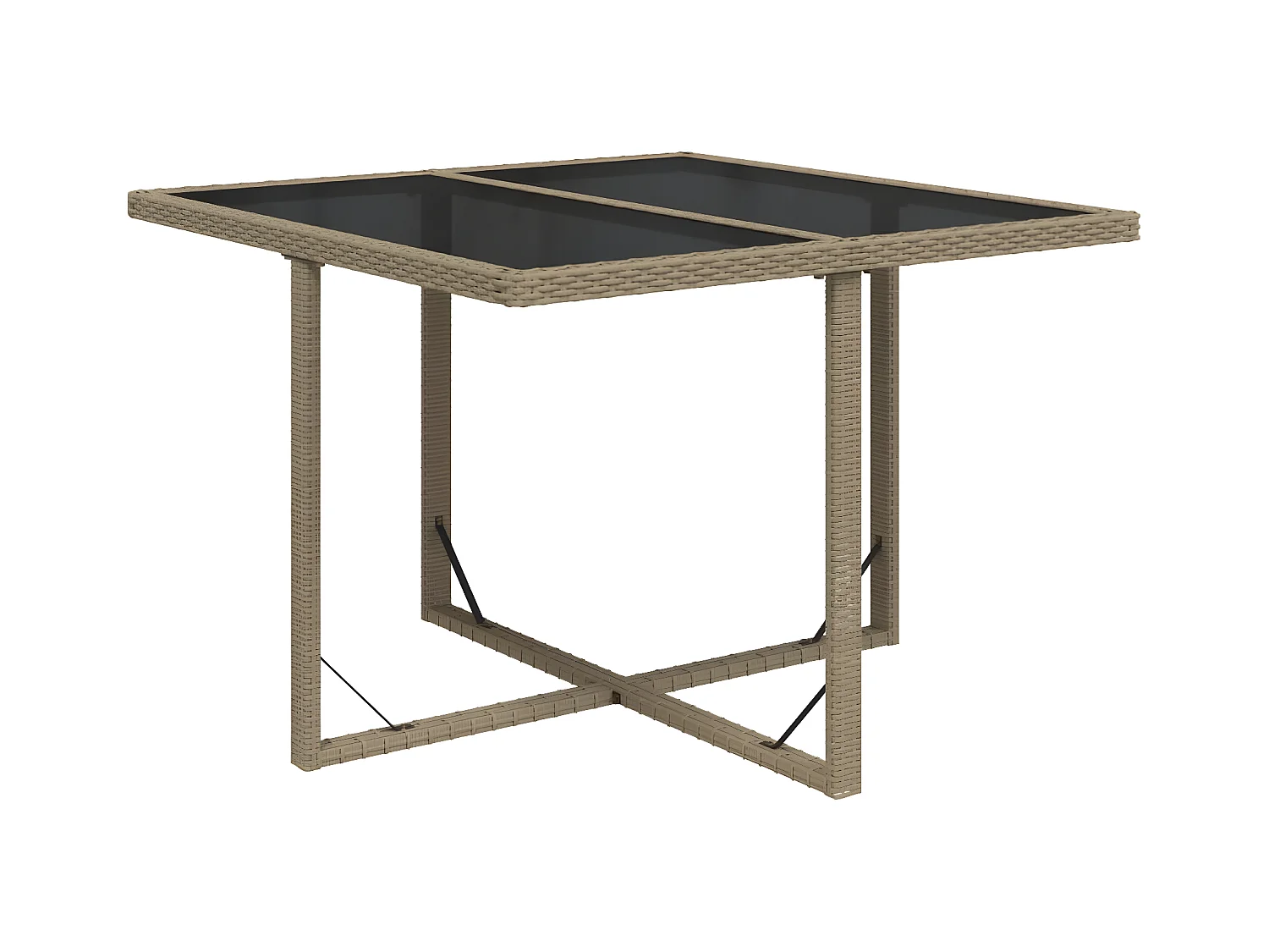 Cihangir  Table de jardin Beige 109x107x74 cm Résine tressée et verre