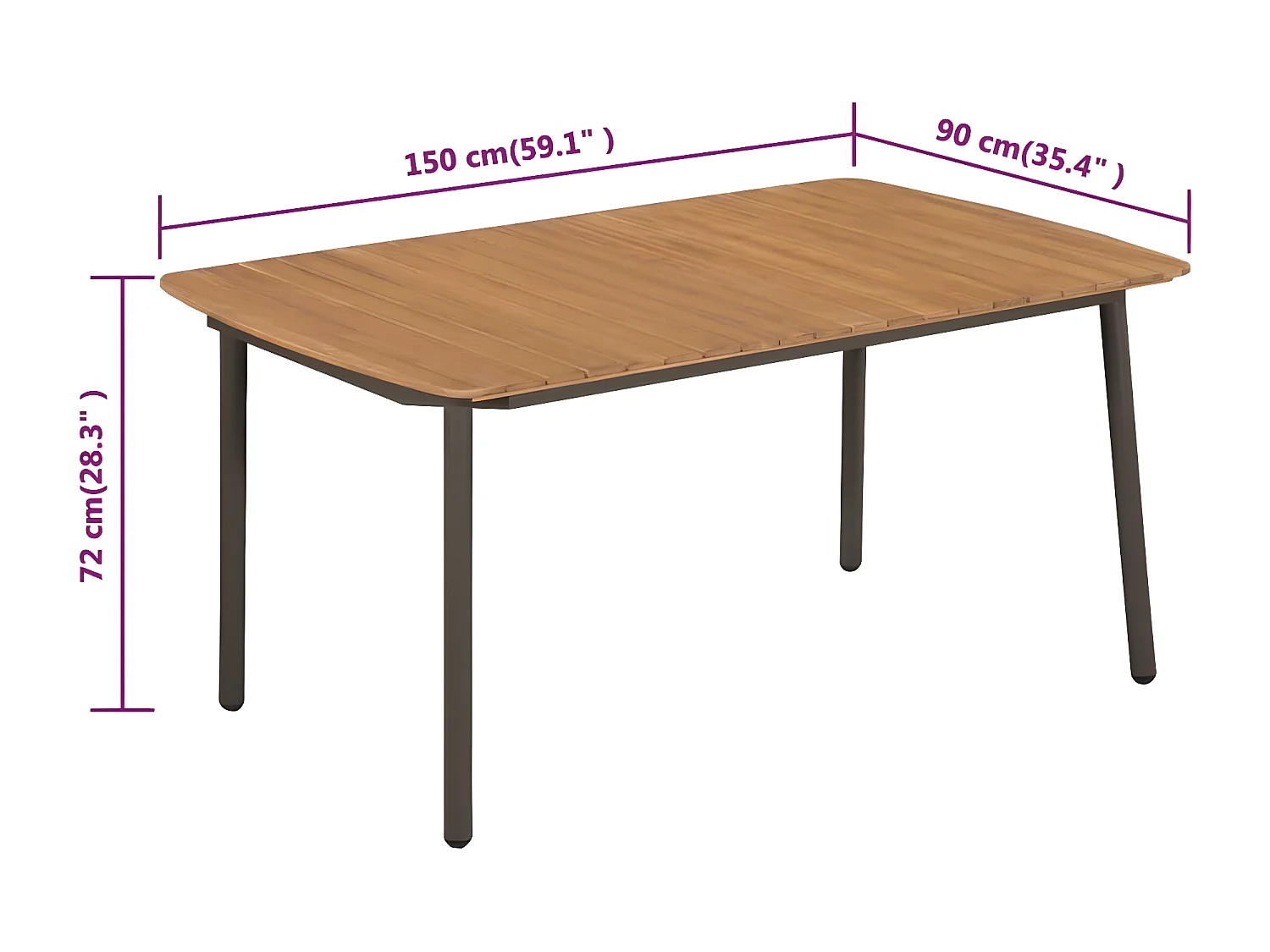Hallord  Tavolo da Giardino 150x90x72cm in Massello di Acacia e Acciaio