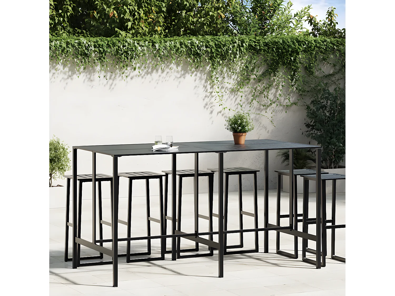 Chrysto  Tavolo da Bar Nero 200x100x110 cm Acciaio Verniciato a Polvere