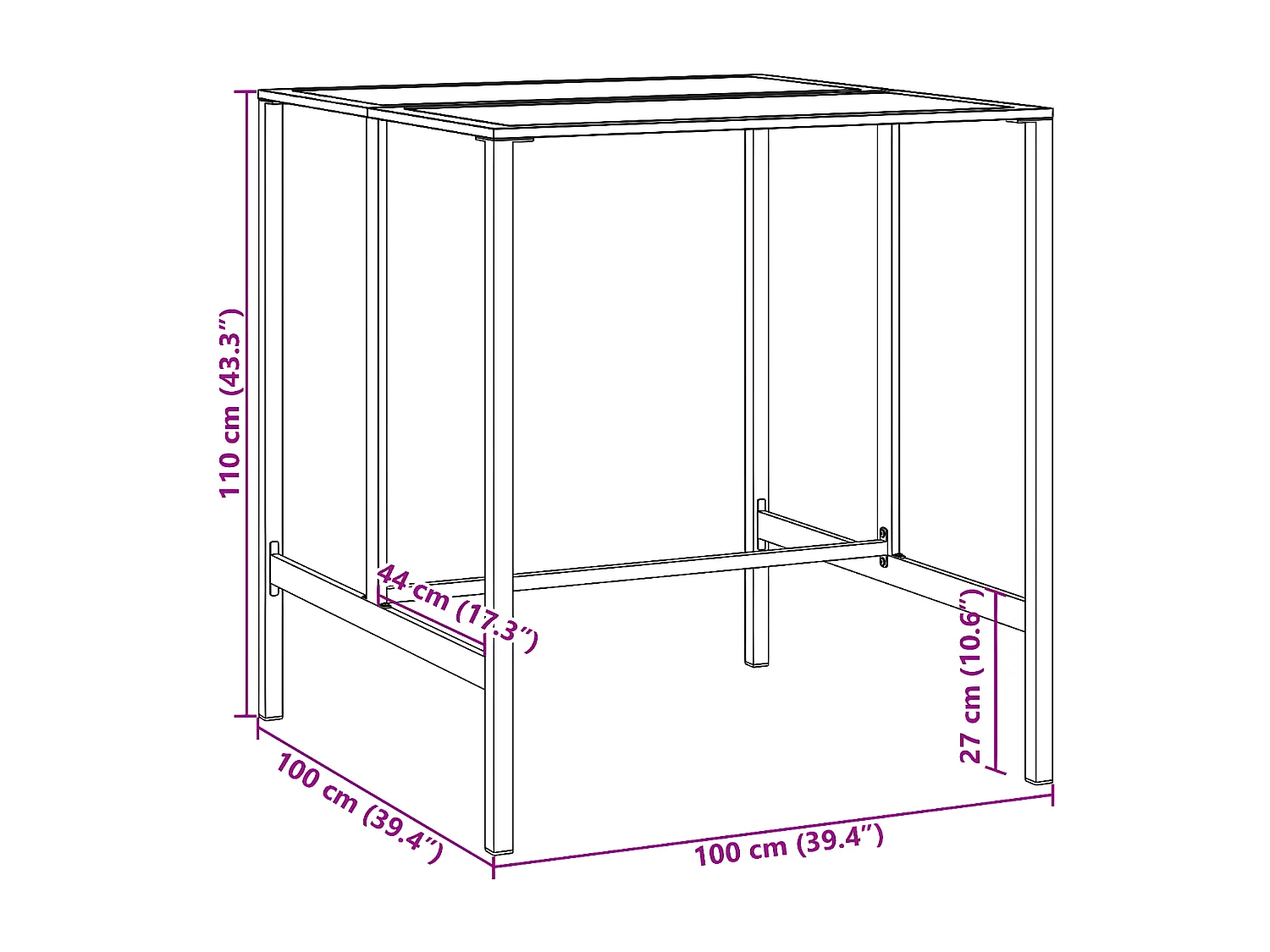 Chrysto  Bartafel 100x100x110 cm gepoedercoat staal zwart