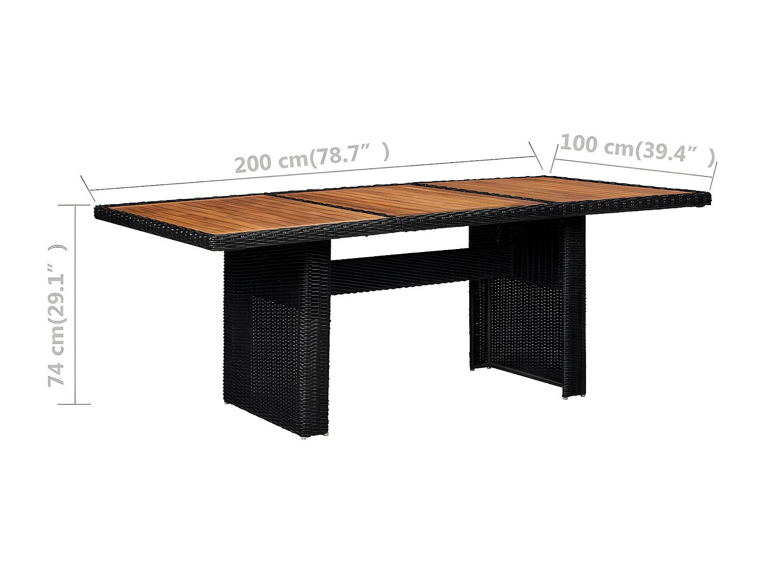 Christina  Garten-Esstisch Schwarz 200x100x74 cm Poly Rattan