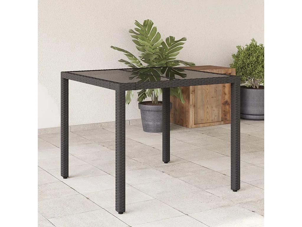 Garden Furniture -  Table de jardin dessus en verre Noir 90x90x75 cm Résine tressée