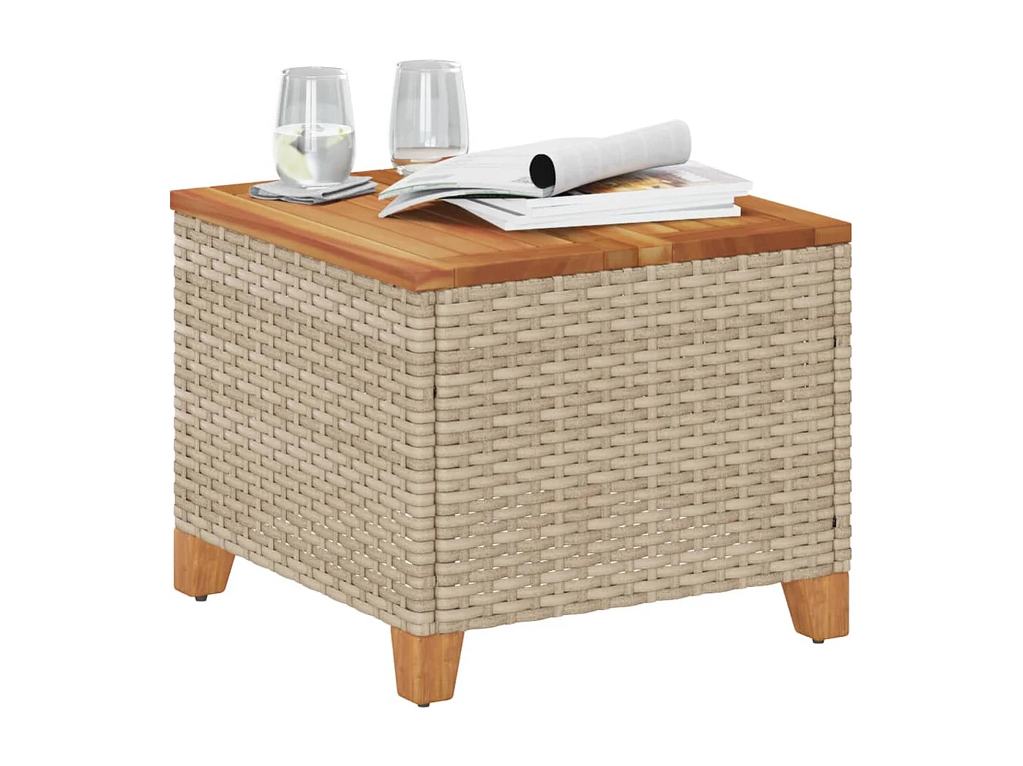 Janira  Gartentisch Beige 45x45x37 cm Poly Rattan Akazienholz