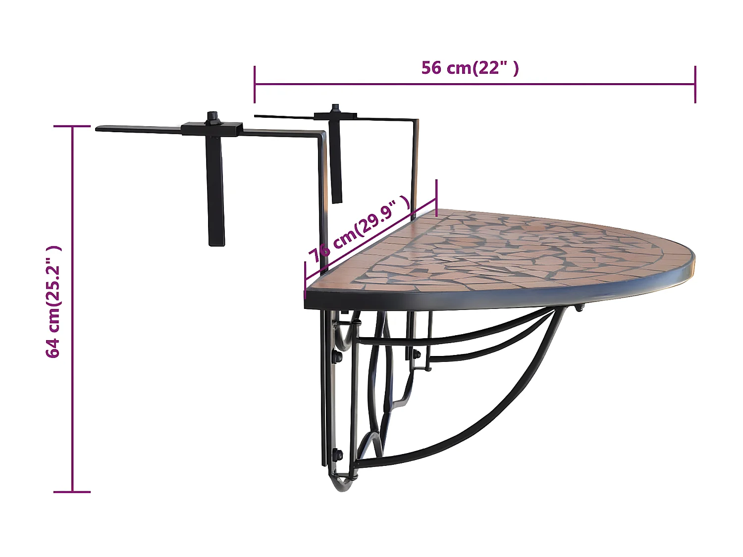 Tove Marie  Tavolo Sospeso da Balcone in Terracotta con Mosaico