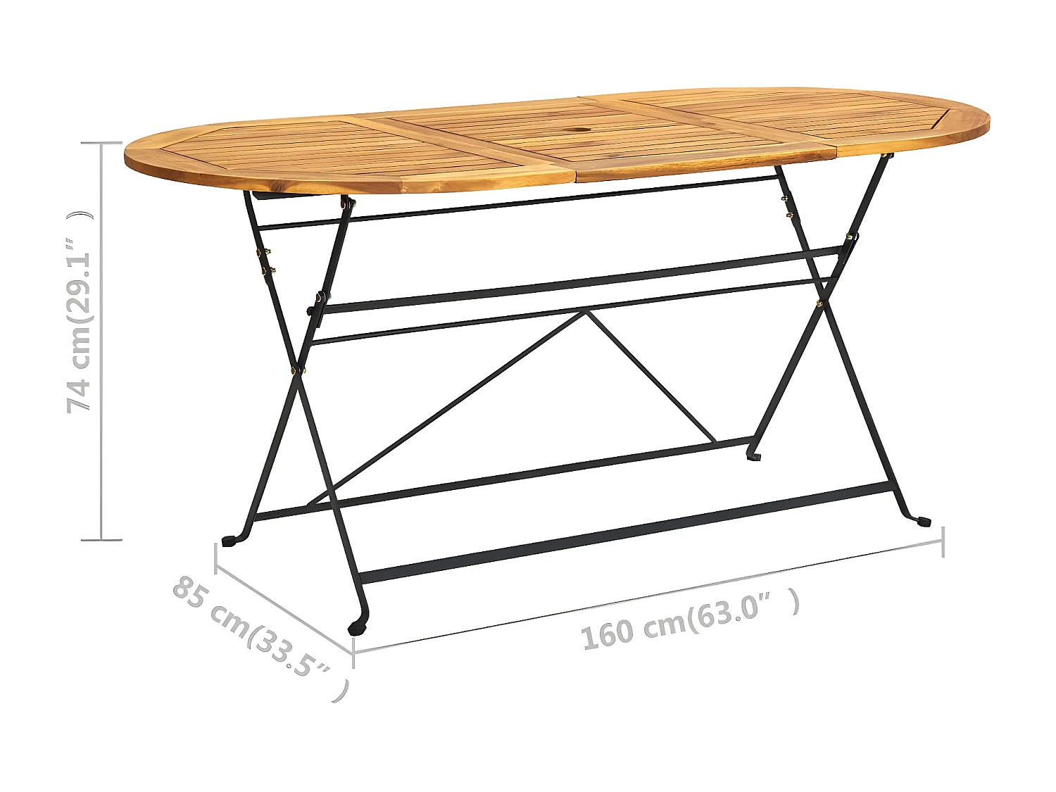 Veli  Table de jardin 160x85x74 cm Bois d'acacia massif Ovale