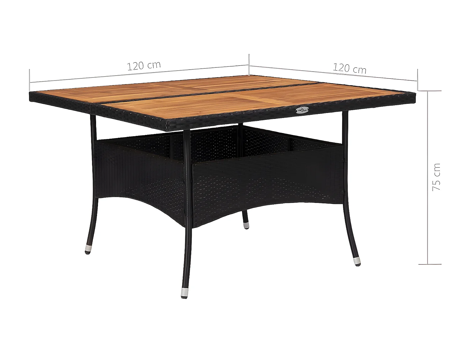 Tancredi  Garten-Esstisch Schwarz Poly Rattan und Massivholz Akazie