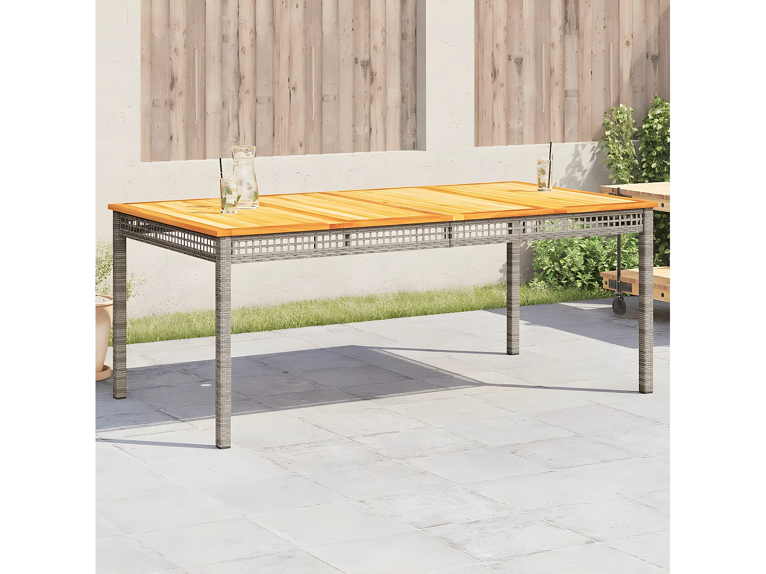 Centreville  Table de jardin gris 180x90x75 cm résine tressée et bois acacia