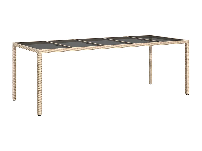 Roos  Tuintafel 250x100x75 cm gehard glas en poly rattan beige