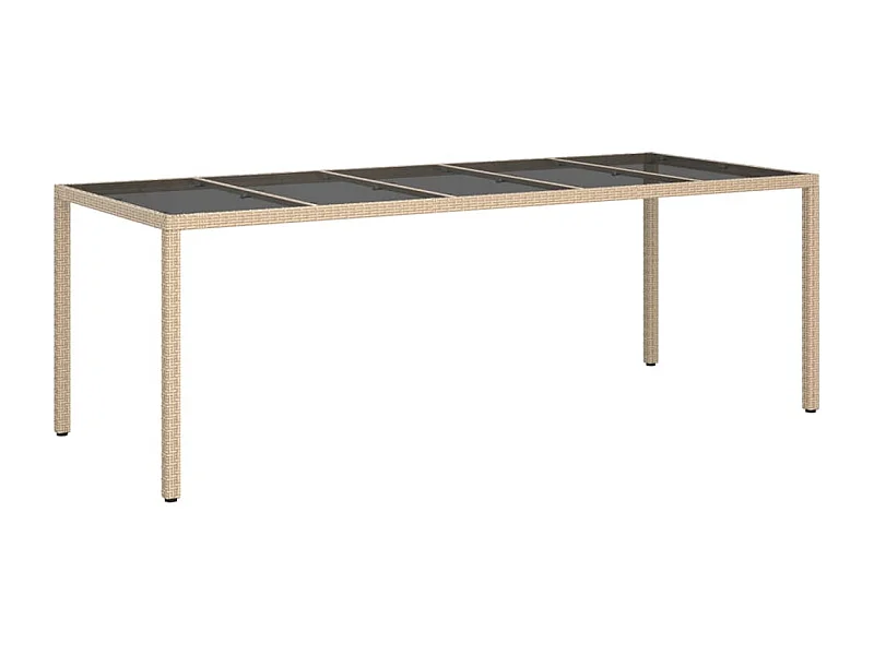 Roos  Table de jardin Beige 250x100x75 cm Verre trempé et poly rotin